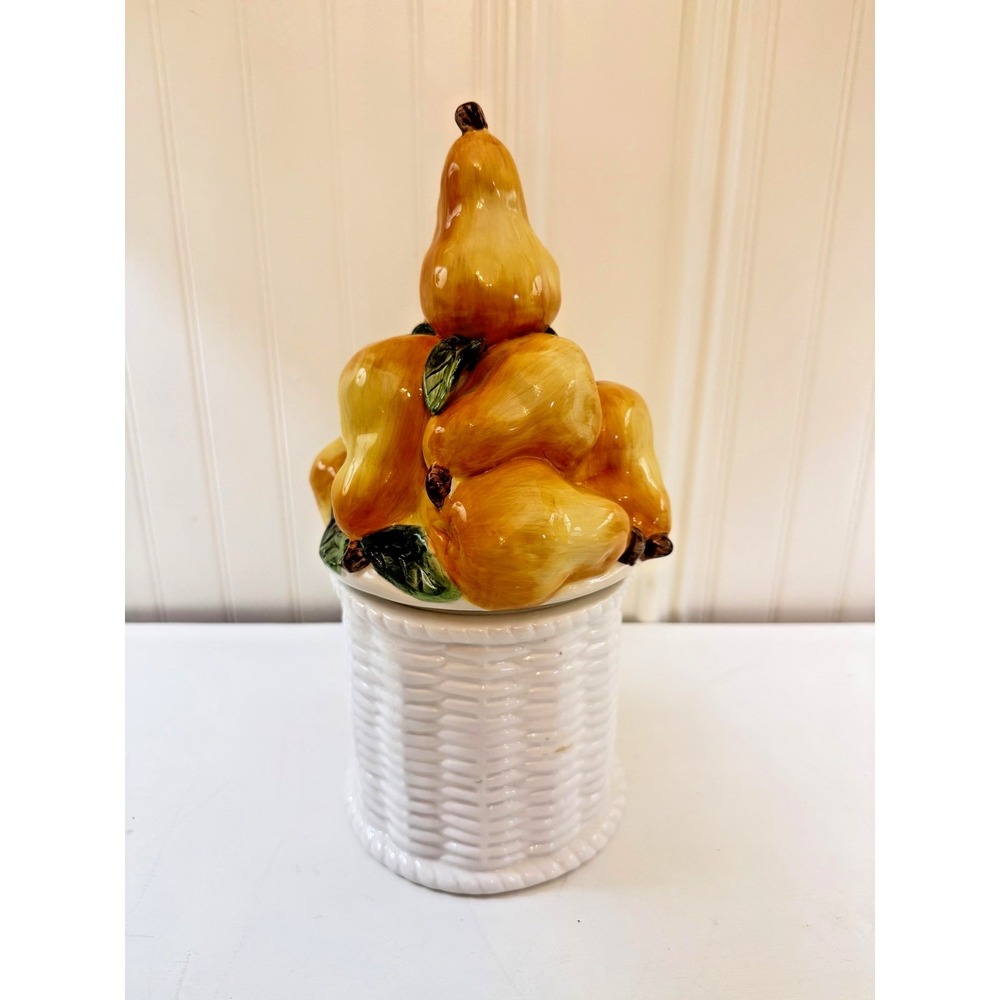 Kaldun & Bogle Pears Cookie Treat Jar Canister Ceramic‎ 12" Tall Basket